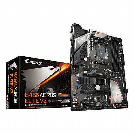 Placa Mãe para AMD - Gigabyte B450 AORUS ELITE V2 - (AM4 - DDR4 3600 O.C) Chipset B450 - RGB Fusion 2.0 - 2x Slot M.2 - ATX