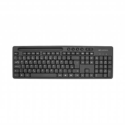 Teclado - Teclado sem Fio C3Tech KB-W100BK - Conexão USB 2.4GHz - Apoio para Smartphone e Tablet - ABNT2 - Preto