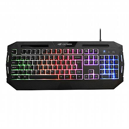 Teclado - Teclado Gamer C3Tech KG-80BK - ABNT2 - Teclas Multimídia - LED Multicores - Apoio de Punho