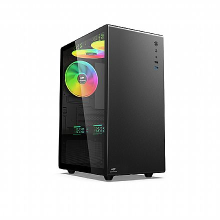 Gabinete - Gabinete Gamer C3Tech - Lateral em Vidro Temperado - USB 3.0 - Micro ATX - 3 Coolers Inclusos - Preto - MT-G200BK