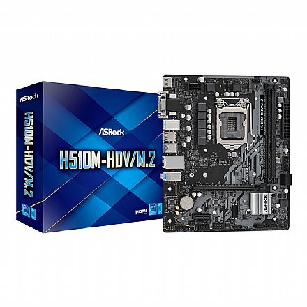 Placa Mãe para Intel - Placa Mãe ASRock H510M-HDV M.2 - (LGA1200 - DDR4 3200 OC) - Chipset Intel H510 - USB 3.2 - Slot M.2 - Micro ATX