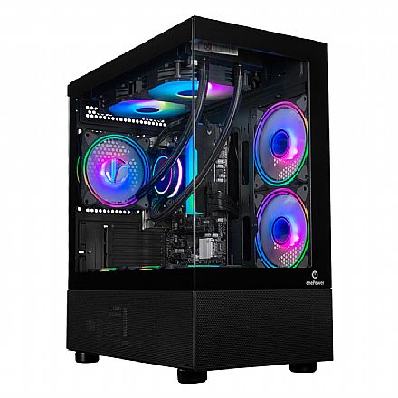Gabinete - Gabinete Gamer Aquário One Power Crystal - Lateral e Frontal em Vidro Temperado - USB 3.0 - Micro ATX - Preto - CC-202B