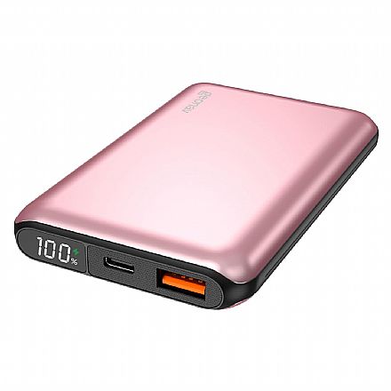 Carregadores - Power Bank Carregador Portátil Universal Geonav PB10K20WRG - Com Display - 10000 mAh - Carregamento Rápido - USB-C e USB - Rose Gold