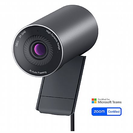 Webcam e Videoconferência - Webcam Dell Pro WB5023 2K QHD - Zoom Digital - Foco Automático - Redução de Ruído - Enquadramento Automático por IA