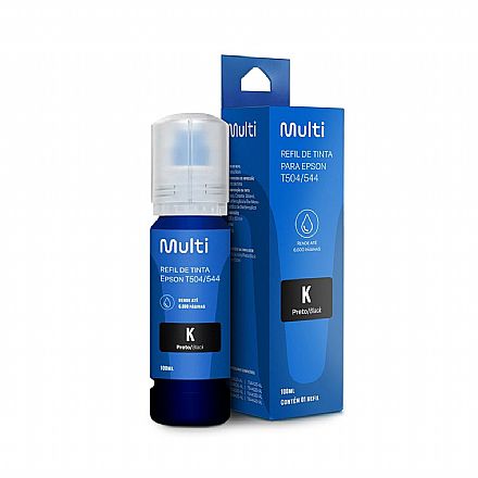 Cartucho - Refil de Tinta Multilaser - Compatível com Epson T504/544 - Preto 100ml - RF027 - Para Impressoras e Multifuncionais Tanque de Tinta Epson