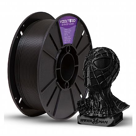 Filamento 3D - Filamento Para Impressora 3D - PLA Preto - 1Kg - 1,75mm - Voolt3D