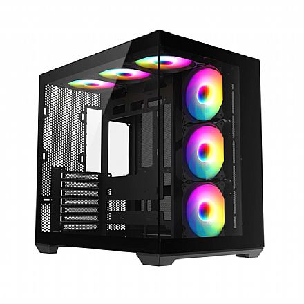 Gabinete - Gabinete Aquário Gamer LikeTec Atras Dark ARGB - Lateral e Frontal em Vidro - USB 3.0 - 6 Fans - Preto - LC-CB3X3-ATLAS-2115