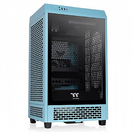 Gabinete - Gabinete Thermaltake The Tower 200 Turquoise Edition - Vidro Temperado - 2 x Fan 140mm - Mini ITX - CA-1X9-00SBWN-00