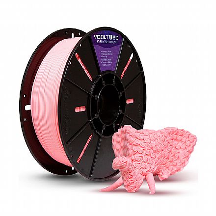 Filamento 3D - Filamento Para Impressora 3D - PLA Rosa Bebe Velvet - 1Kg - 1,75mm - Voolt3D - PL-RS-BB-VE-1