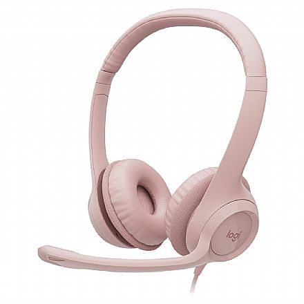 Fone de Ouvido - Headset Logitech H390 - Microfone giratório - USB - Cabo 1.9m - Rosa - 981-001280