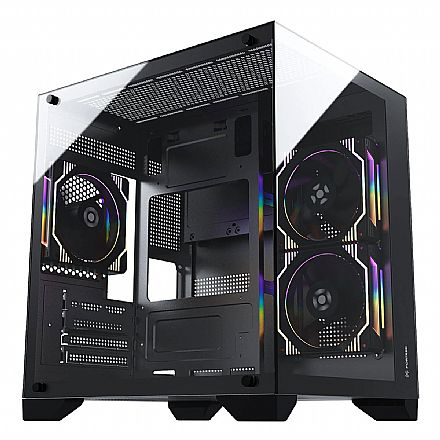 Gabinete - Gabinete Gamer Aquário Fortrek Clarity - Vidro Temperado - Micro-ATX - Preto - 83456