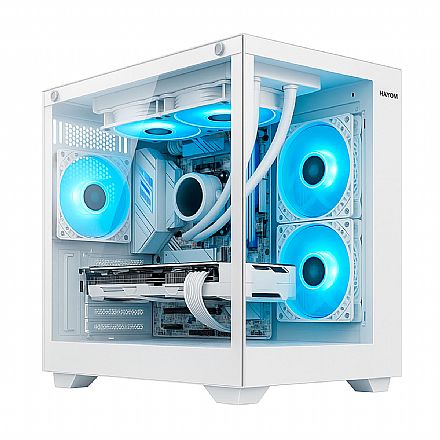 Gabinete - Gabinete Gamer Aquário Hayom GB1791 - Vidro Temperado - Incluso 4 Coolers 120mm - Micro ATX - Branco