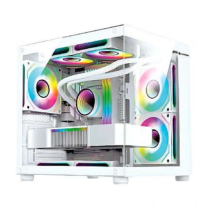 Gabinete - Gabinete Gamer Aquário Hayom GB1797 - Vidro Temperado - Inclusos 4 FANs 120mm - Micro ATX - Branco