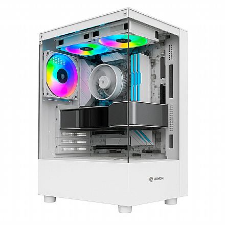 Gabinete - Gabinete Gamer Aquário Hayom GB1793 - Design Torre - Inclusos 3 FANs 120mm - ATX - Branco