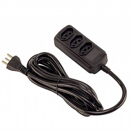 Tomada - Extensão Forceline Multipla com 3 tomadas - 3 Metros - 20A - Padrão 3 pinos - Preto - 0180200332