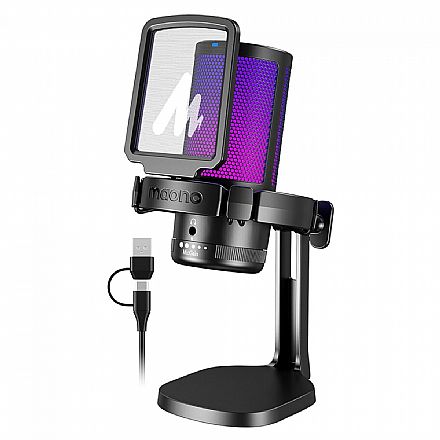 Acessorios de som - Microfone Gamer Maono DGM20 - com Suporte - Iluminação RGB - Filtro de Áudio