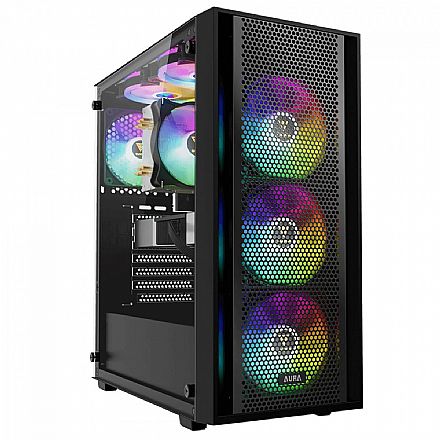 Gabinete - Gabinete Gamer Gamdias Aura GC2 Elite - Vidro temperado - 4 Coolers ARGB Inclusos - Preto