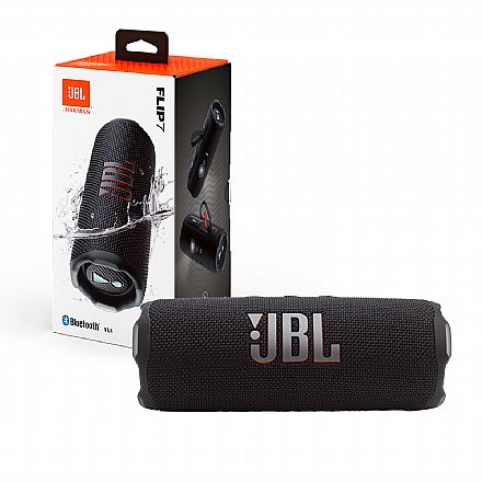 Caixa de Som - Caixa de Som Portátil JBL Flip 7 - Bluetooth - À Prova d`água - 25W RMS - Até 16 horas de reprodução - Auracast - AI Sound Boost - Preta - JBLFLIP7BLKBR