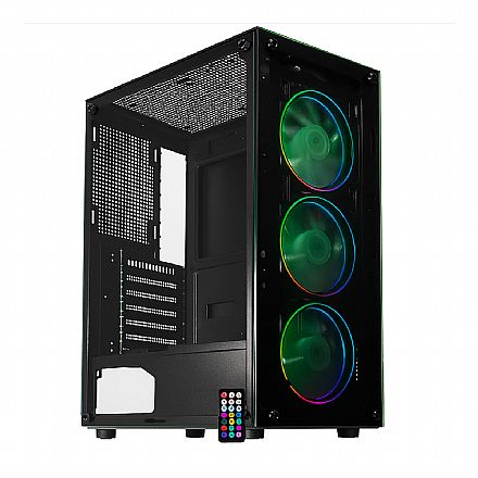Gabinete - Gabinete Gamer K-Mex GC-60C5 - Vidro Temperado - 3 Coolers ARGB + Controladora Inclusos - ATX - Preto