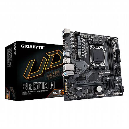 Placa Mãe para AMD - Placa Mãe Gigabyte B650MH (AM5 - DDR5 6400 O.C) - Chipset AMD B650 - USB 3.2 - Slot M.2 - Micro ATX