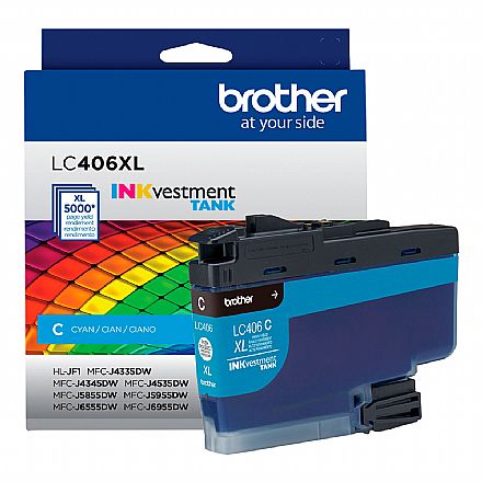 Cartucho - Cartucho Brother 5K Ciano - LC406XLCS - para Impressoras MFCJ5855DW / MFCJ6955DW