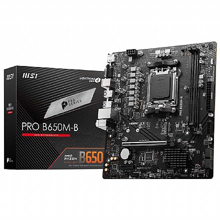 Placa Mãe para AMD - Placa Mãe MSI PRO B650M-B (AM5 - DDR5 9000) - Chipset Intel B650 - USB 3.2 - Slot M.2 - Micro ATX