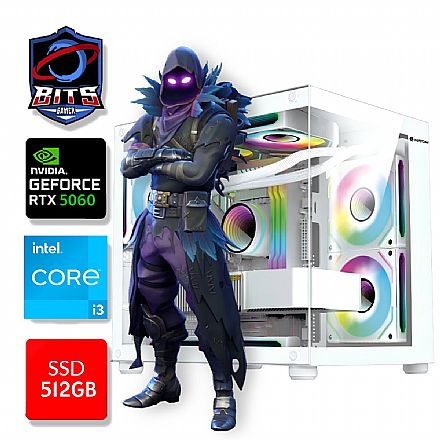 Computador Gamer - PC Gamer Bits White 2025 - Intel i3 14100F, 16GB, SSD 512GB NVMe, GeForce RTX 5060 8GB, Windows 11 Professional
