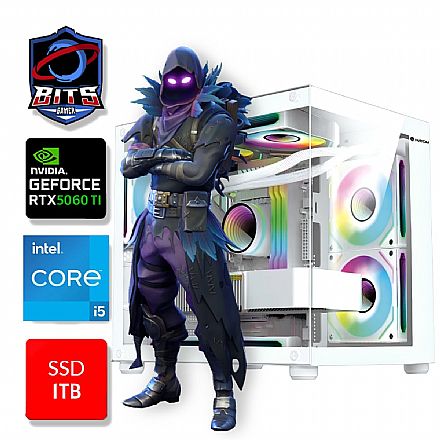 Computador Gamer - PC Gamer Bits White 2025 - Intel i5 14400F, 16GB, SSD 1TB NVMe, GeForce RTX 5060TI 8GB, Windows 11 Professional