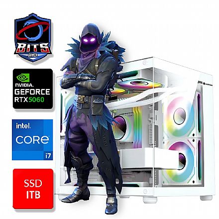 Computador Gamer - PC Gamer Bits White 2025 - Intel i7 12700KF, 32GB, SSD 1TB NVMe, GeForce RTX 5060 8GB, Windows 11 Professional