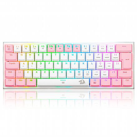 Teclado - Teclado Mecânico Gamer Redragon Anivia - ABNT2 - RGB - Switch Blue - Branco e Rosa - K614WP-RGB