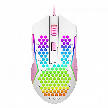 Mouse - Mouse Gamer Redragon Reaping Elite - 32000dpi - Sensor PWM3389 - Branco e Rosa - M987WP-P