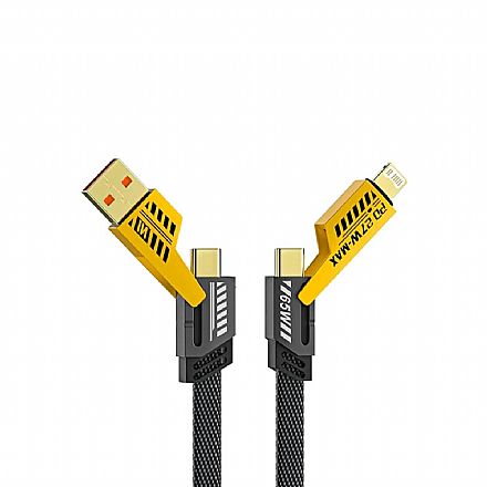 Acessorios de telefonia - Cabo 4 em 1 USB-C para USB e Lightning - Revestimento em Nylon - 1,0 metros - Preto e Amarelo - CBU.48101