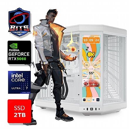 Computador Gamer - PC Gamer Bits White 2026 - Intel Ultra 7 265k, 64GB, SSD 2TB NVMe, Vídeo GeForce RTX 5060 8GB - Windows 11 Professional