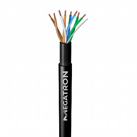 Cabo de rede - Cabo UTP Cat 5e para rede - Megatron 010705B0305PT00 - Dupla Capa - Homologado - 305 metros - Preto