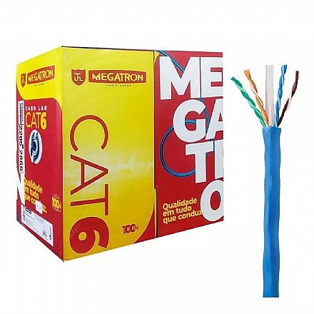 Cabo de rede - Caixa de Cabo UTP Cat 6 para rede - Megatron - Homologado - 305 metros - Azul