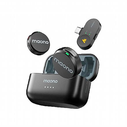 Acessorios de som - Microfone de Lapela sem Fio Maono - Estojo de Carregamento - Até 10h de Bateria - Conexão 2.4GHz - Preto - Wave T5