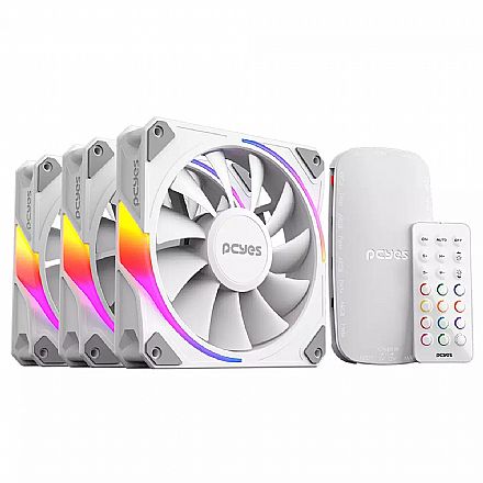 Cooler CPU - Kit 3 Coolers 120mm Sangue Frio 3 - LED ARGB - com Controladora - Branco - Pcyes K3ARGBSF3WGBR