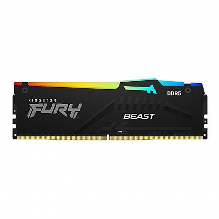 Memória para Desktop - Memória 8GB DDR5 5200MHz Kingston Fury Beast - CL40 - RGB - Dissipador Preto - KF552C40BB4-8