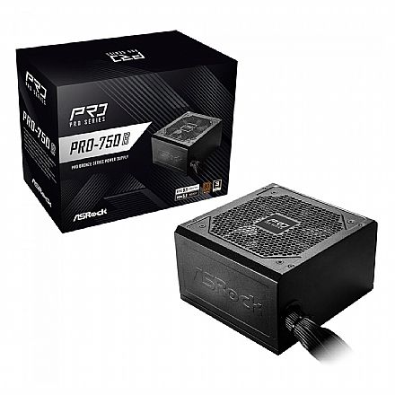 Fonte 750W ASRock PRO-750B - PFC Ativo - ATX 3.1 - PCIe 5.1 - 80 PLUS® Bronze - 90-UXR075-BNBAA2 Fonte - Fonte 750W ASRock PRO-750B - PFC Ativo - ATX 3.1 - PCIe 5.1 - 80 PLUS® Bronze - 90-UXR075-BNBAA2