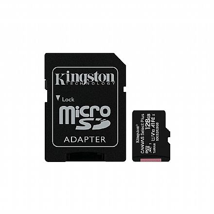 Cartão 128GB Micro SD - Classe 10 - com Adaptador - Kingston - SDCS3/128GB Cartão de Memória - Cartão 128GB Micro SD - Classe 10 - com Adaptador - Kingston - SDCS3/128GB