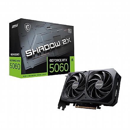 Placa de Vídeo GeForce RTX 5060 8GB GDDR7 128bits - Shadow 2x OC - DLSS 4 - MSI 912V537038 Placa de Vídeo - Placa de Vídeo GeForce RTX 5060 8GB GDDR7 128bits - Shadow 2x OC - DLSS 4 - MSI 912V537038