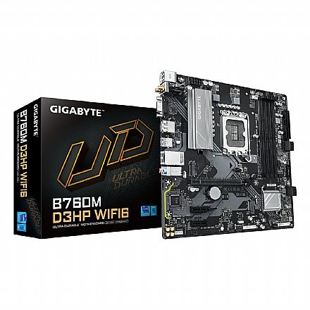 Placa Mãe Gigabyte B760M D3HP WiFi 6 (LGA 1700 - DDR5 5600 O.C) - Chipset Intel B760M - USB 3.2 - Slot M.2 - Q-Flash Plus - Micro ATX Placa Mãe para Intel - Placa Mãe Gigabyte B760M D3HP WiFi 6 (LGA 1700 - DDR5 5600 O.C) - Chipset Intel B760M - USB 3.2 - Slot M.2 - Q-Flash Plus - Micro ATX