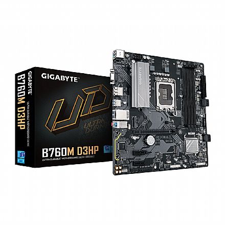 Placa Mãe Gigabyte B760M D3HP (LGA 1700 - DDR5 5600 O.C) - Chipset Intel B760M - USB 3.2 - Slot M.2 - Q-Flash Plus - Micro ATX Placa Mãe para Intel - Placa Mãe Gigabyte B760M D3HP (LGA 1700 - DDR5 5600 O.C) - Chipset Intel B760M - USB 3.2 - Slot M.2 - Q-Flash Plus - Micro ATX