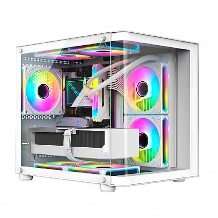 Gabinete Gamer Aquário Hayom GB1799 - Vidro Temperado - 4 Coolers Inclusos - Micro ATX - Branco Gabinete - Gabinete Gamer Aquário Hayom GB1799 - Vidro Temperado - 4 Coolers Inclusos - Micro ATX - Branco