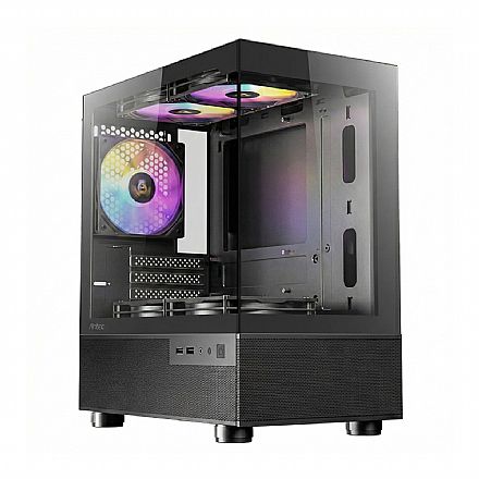 Gabinete Gamer Aquário Antec CX200M RGB Elite - Vidro Temperado - 5 Coolers RGB Inclusos - Micro ATX - Preto Gabinete - Gabinete Gamer Aquário Antec CX200M RGB Elite - Vidro Temperado - 5 Coolers RGB Inclusos - Micro ATX - Preto