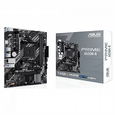 Placa Mãe Asus Prime A520M-R (AM4 - DDR4 5100 O.C) - Chipset AMD A520 - USB 3.2 - Slot M.2 - Micro ATX - 90MB1H60-M0EAY0 Placa Mãe para AMD - Placa Mãe Asus Prime A520M-R (AM4 - DDR4 5100 O.C) - Chipset AMD A520 - USB 3.2 - Slot M.2 - Micro ATX - 90MB1H60-M0EAY0