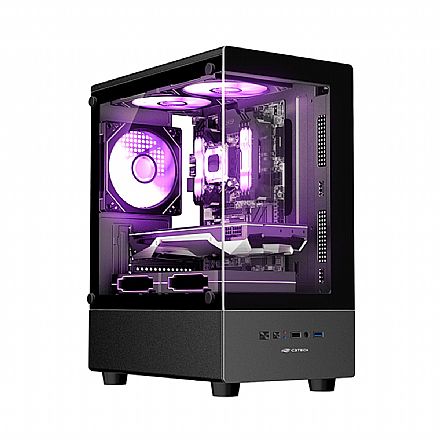Gabinete Gamer Aquário C3Tech MT-G150BK - Vidro Temperado - Micro ATX - Preto Gabinete - Gabinete Gamer Aquário C3Tech MT-G150BK - Vidro Temperado - Micro ATX - Preto
