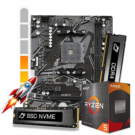 Kit Upgrade Processador AMD Ryzen™ 5 5500 + Placa Mãe A520M + Memória 16GB DDR4 + 2TB SSD M.2 Kit Upgrade - Kit Upgrade Processador AMD Ryzen™ 5 5500 + Placa Mãe A520M + Memória 16GB DDR4 + 2TB SSD M.2