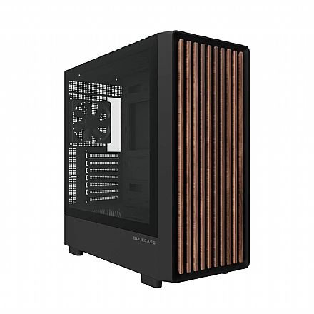 Gabinete Gamer Bluecase Eko - Frontal em Madeira e Mesh - Vidro Temperado - 4 Coolers Inclusos - E-ATX - Preto - BG-061 Gabinete - Gabinete Gamer Bluecase Eko - Frontal em Madeira e Mesh - Vidro Temperado - 4 Coolers Inclusos - E-ATX - Preto - BG-061