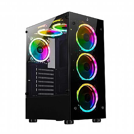 Gabinete Gamer Rise Mode Glass 06x - Vidro Temperado - 6 Coolers ARGB Inclusos - ATX - Preto - RM-CA-06XB-ARGB Gabinete - Gabinete Gamer Rise Mode Glass 06x - Vidro Temperado - 6 Coolers ARGB Inclusos - ATX - Preto - RM-CA-06XB-ARGB